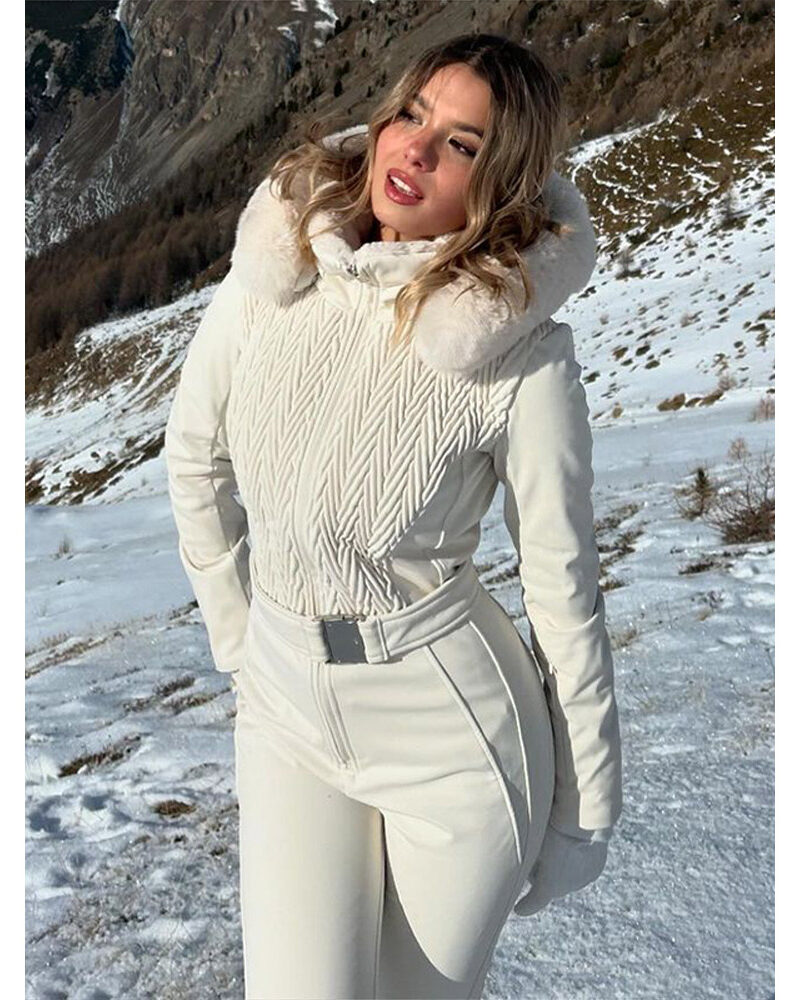 Damen Schneejacke und Latzhose, einzeln oder als Set, Creme Schwarz oder Bordeaux