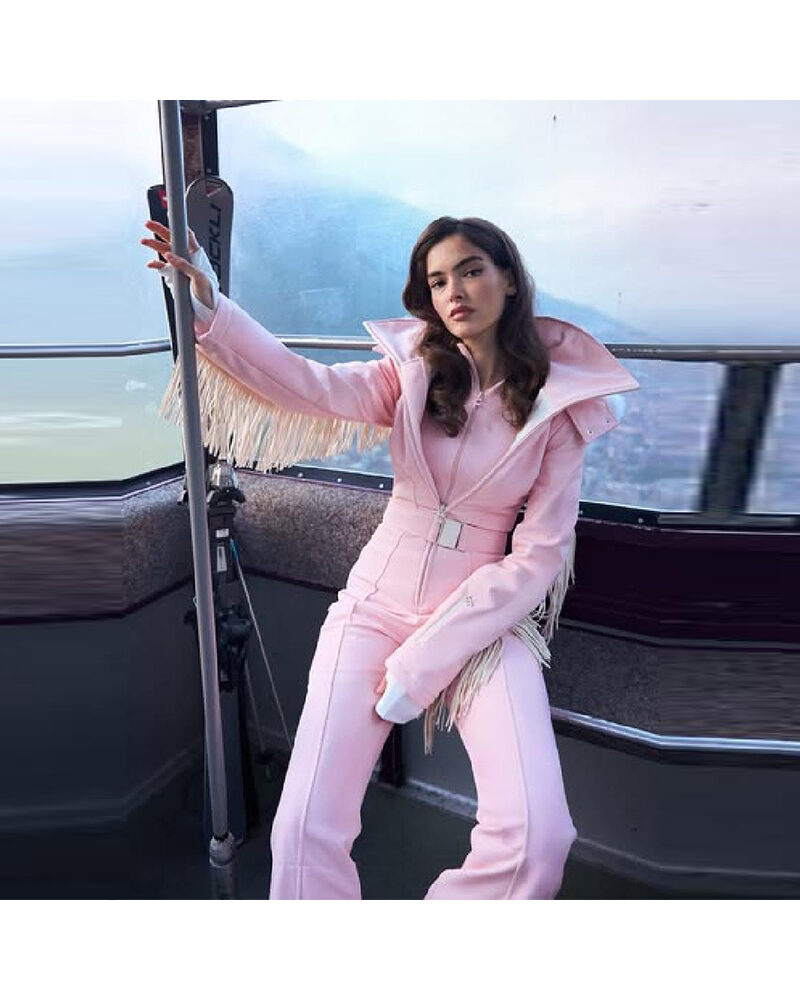 Skioverall Damen mit Kunstfell Kapuze, Eleganter Einteiler mit Gürtel